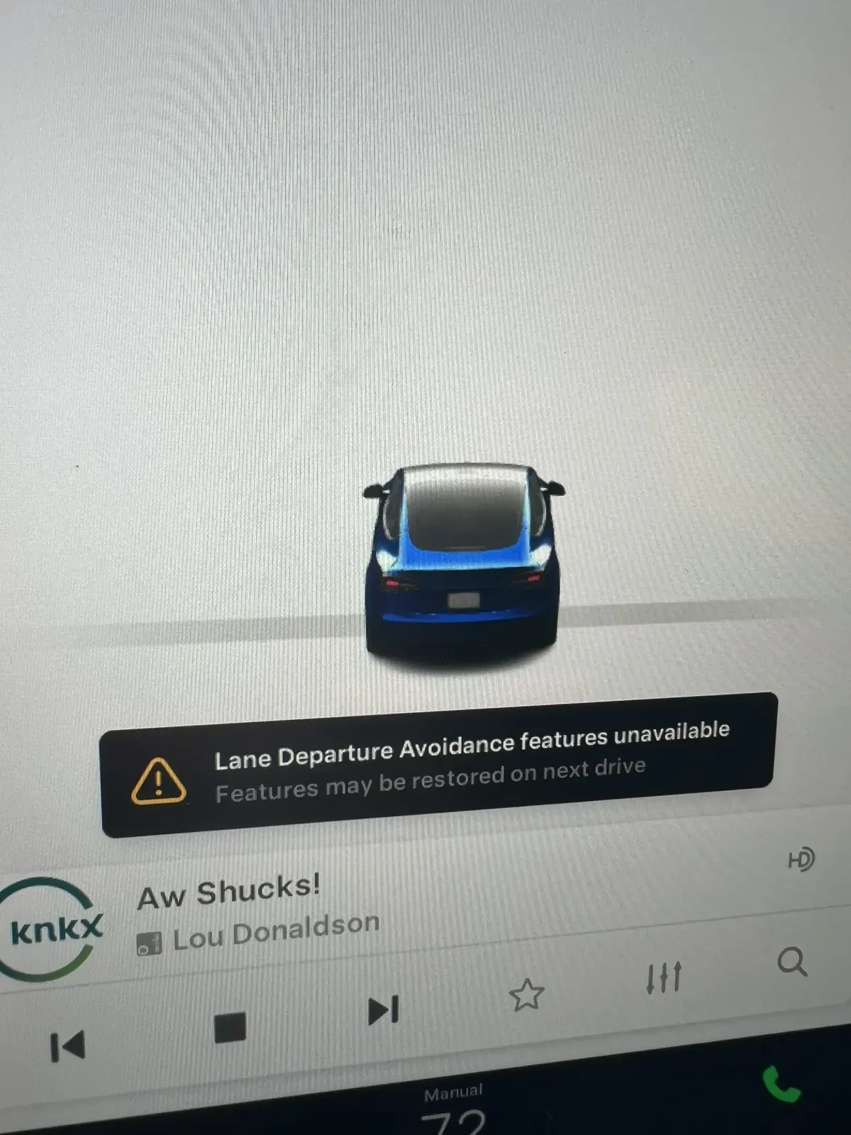 Touchscreen alert reading Lane Departure Avoidance features unavailable